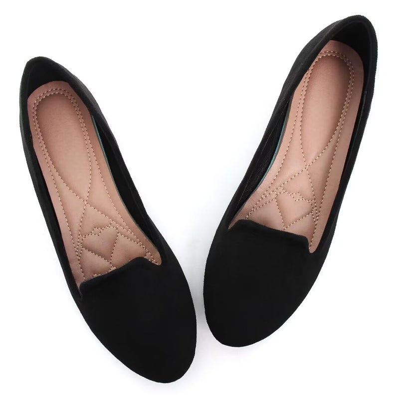 Stunner Women Fashion Cute Slip-On Ballet Shoes Soft Solid Classic Dress Flats Black 38 - Image 3